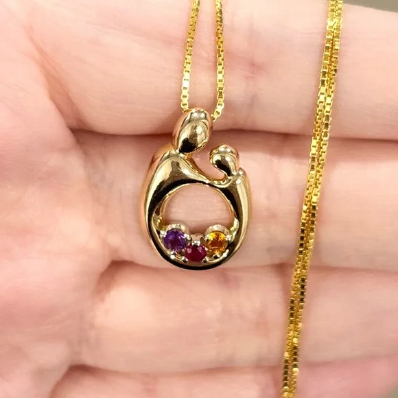 14K Kaynar three stone amethyst Ruby citrine vintage yellow gold open pendant - Picture 6 of 10